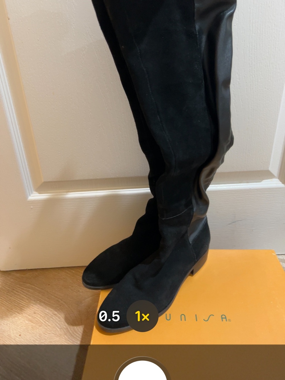 Unisa Black Over-the-Knee Suede and Leather Boots